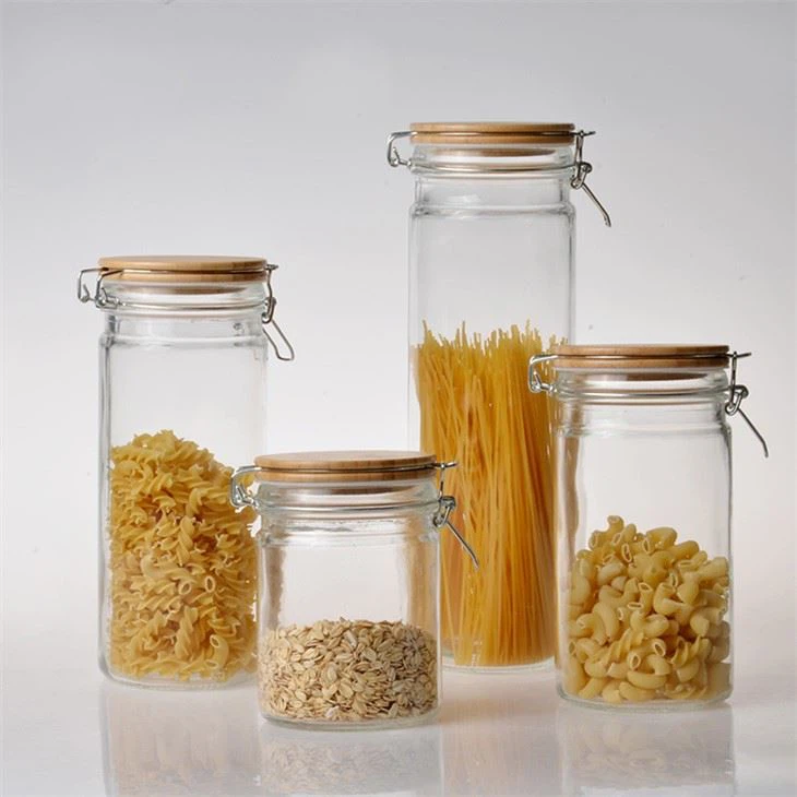 Storage Jar Containers with Lock Clamp Bamboo Lid 2 Storage Jar Containers with Lock Clamp Bamboo Lid 2