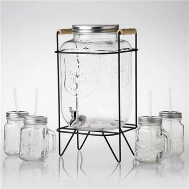 Glas Mason Jar Vanddispenser med stativ