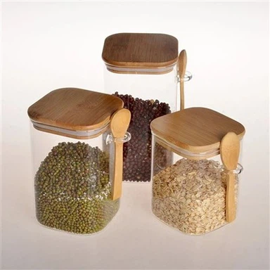 Store firkantede glasbeholdere med låg