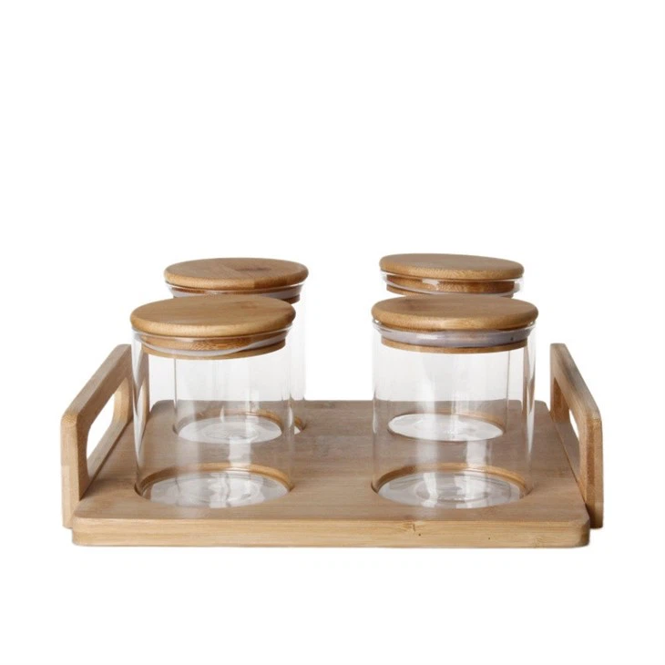 4-Piece Round Glass Storage With Wood Tray best